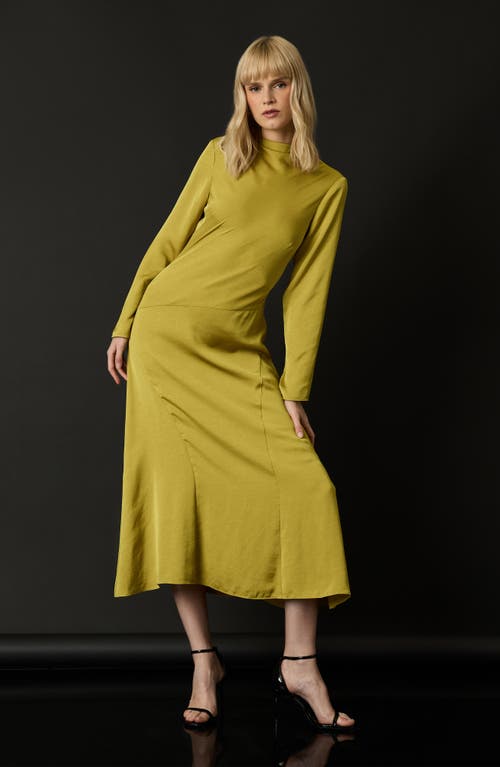 Shop Luxely Funnel Neck Long Sleeve Midi Dress In Olive Oil