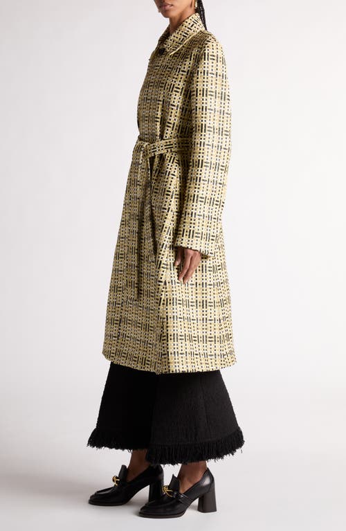 Shop Bottega Veneta Mini Intrecciato Belted Leather Coat In Yellow Multi