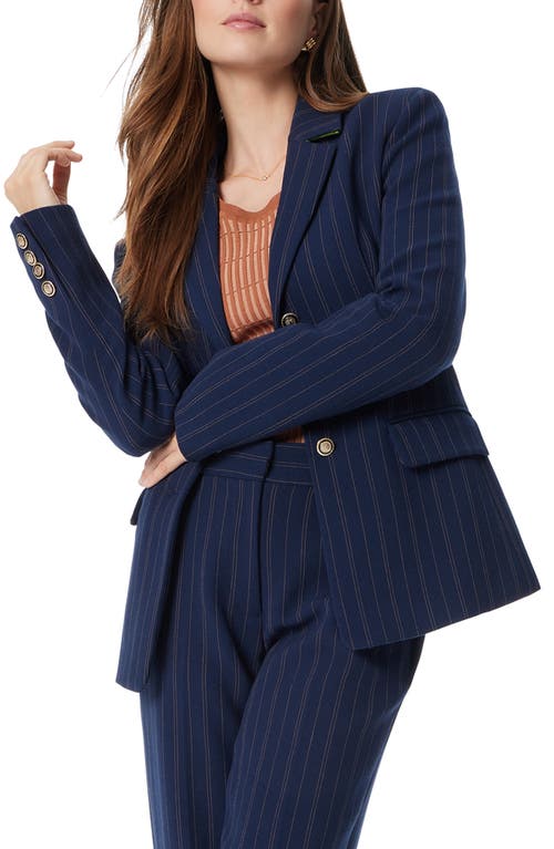 Shop Sam Edelman Aliya Pinstripe Cinch Waist Blazer In Navy Staggered Stripe