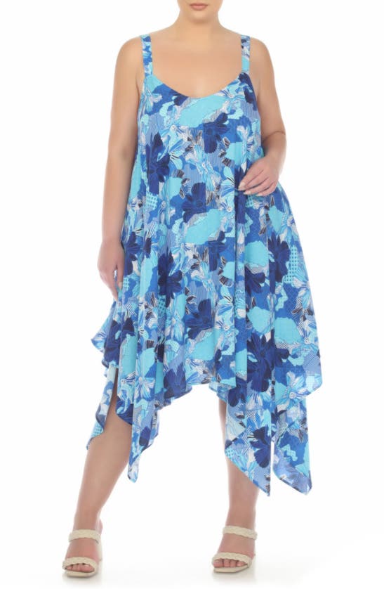 Shop Boho Me Print Handkerchief Hem Maxi Dress In Patch Blue