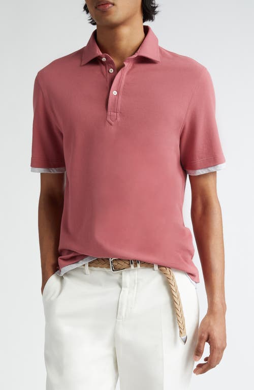 Shop Brunello Cucinelli Cotton Piqué Polo In Lampone/grigio Chiaro