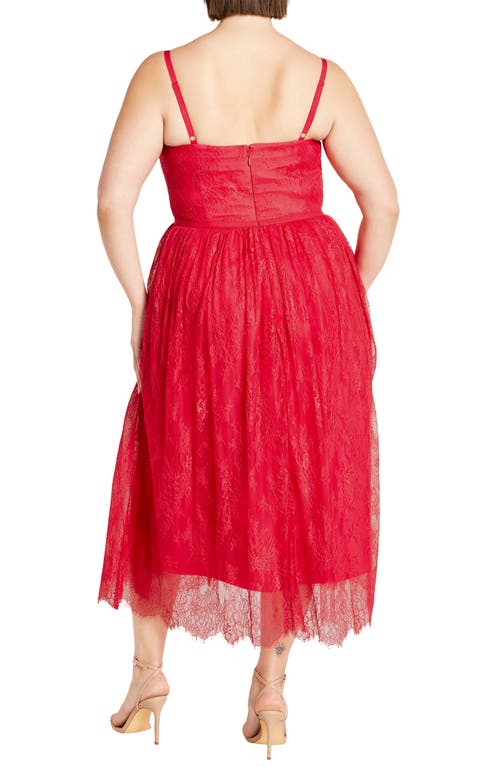 City Chic Serena Lace & Tulle Fit & Flare Midi Dress In Lipstick Pink