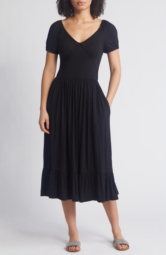 Shop Loveappella Short Sleeve Midi Dress In Black