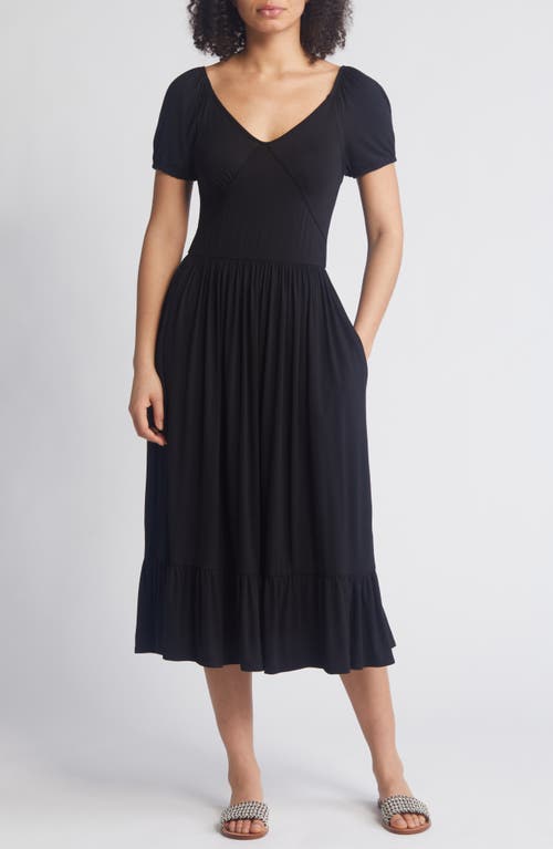 Short Sleeve Midi Dress in Black