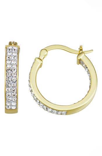 Candela Jewelry Crystal Pavé Inside & Out Hoop Earrings In Gold