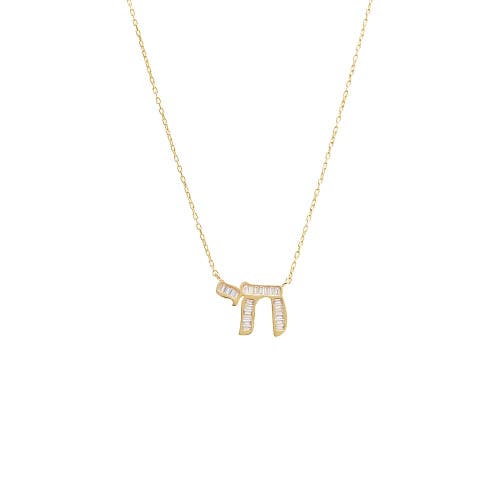 Shop Adina Eden By  Baguette Chai Pendant Necklace In Gold