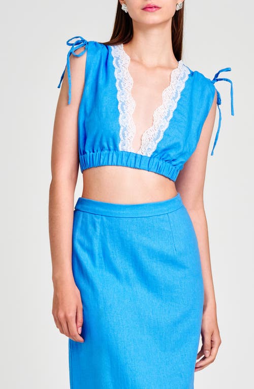 WAYF Pippa Linen Blend Crop Top Blue at Nordstrom,