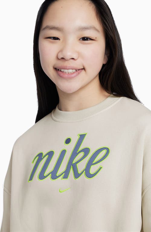 Shop Nike Kids' Sportswear Graphic Sweatshirt In Light Bone/volt