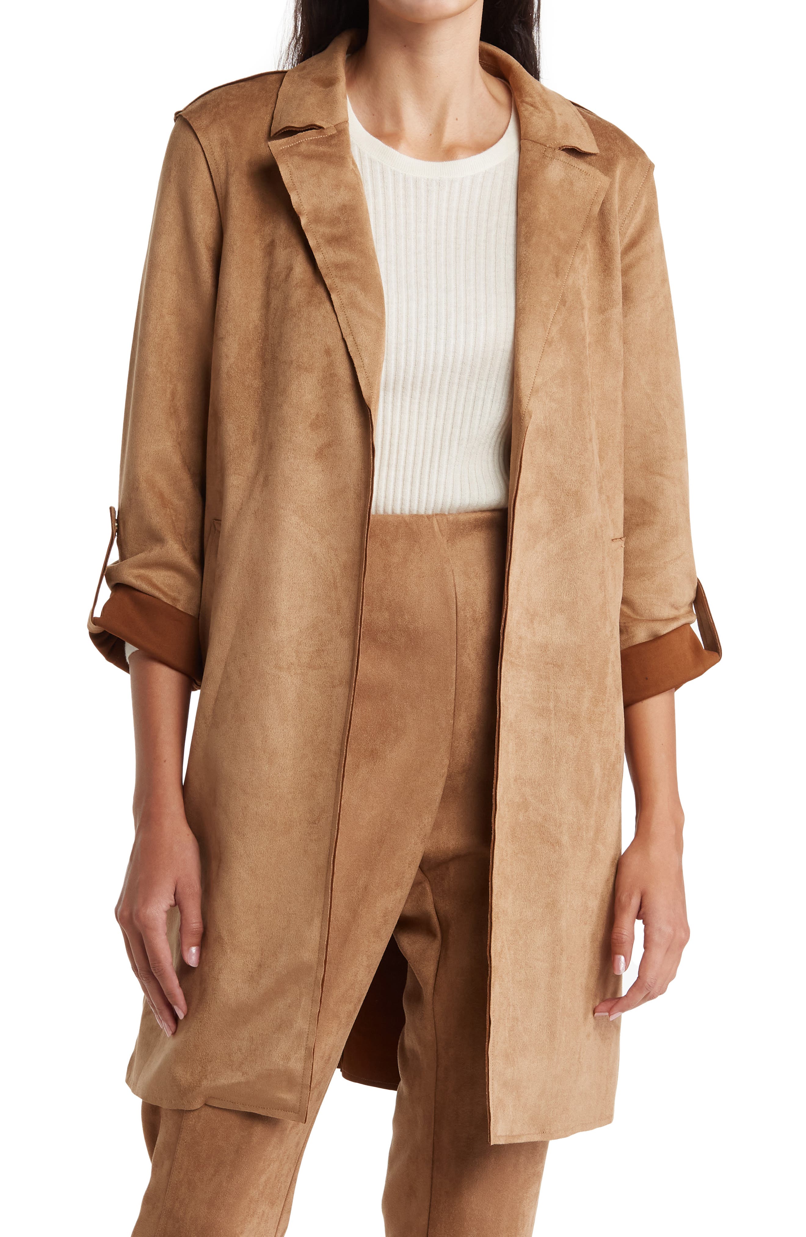 discount 55% Azulé Long coat WOMEN FASHION Coats Long coat Suede leather Gray/White S 