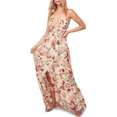 Astr The Label Sleeveless Floral Print Maxi Dress, Ivory