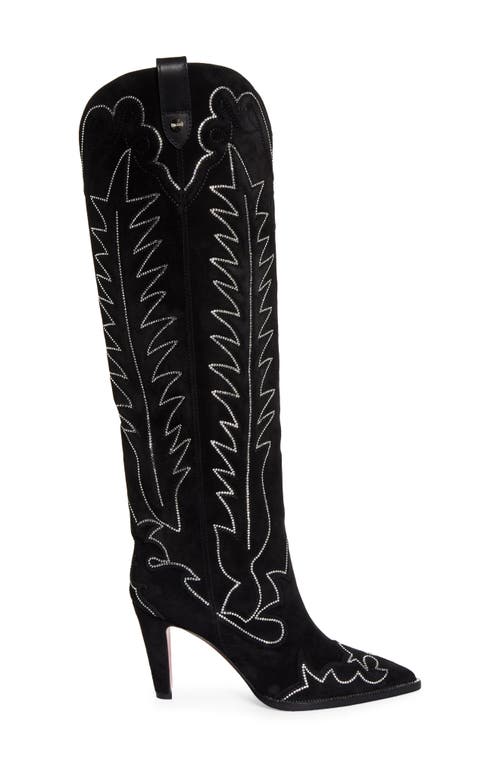 Shop Christian Louboutin Santia Crystal Beaded Knee High Western Boot In Black/bk Luc