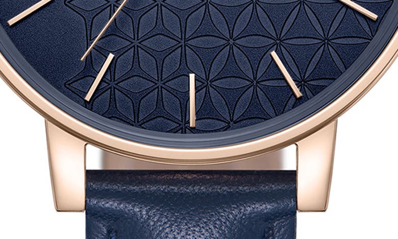 Shop Bcbg Max Azria Classic Leather Strap Watch, 38mm In Blue
