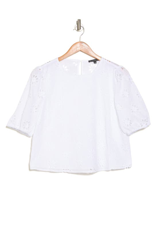 Shop Adrianna Papell Floral Eyelet Puff Sleeve Crop Top In White
