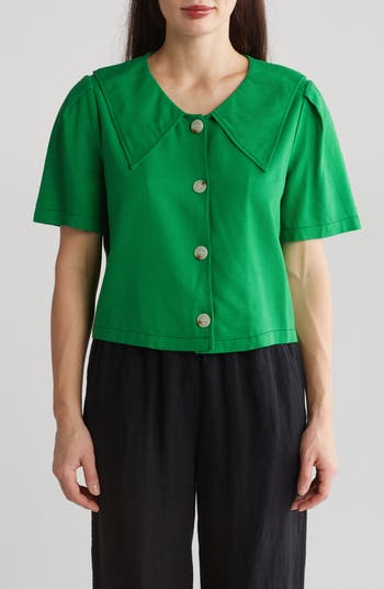 Shop By Design Abby Button-up Top In Fern Green/formal Green