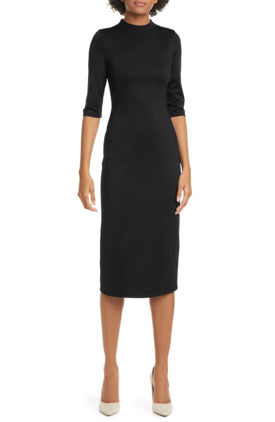 Shop Alice And Olivia Delora Fitted Mock Neck Dress In Black