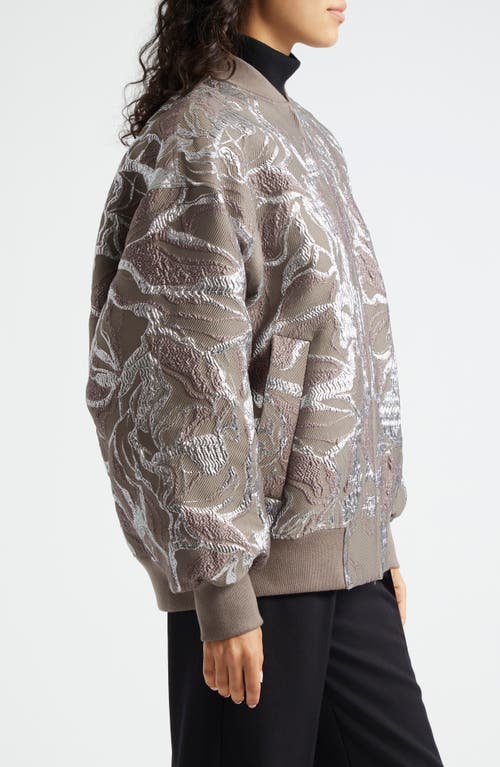 Shop Stine Goya Oversize Metallic Jacquard Bomber Jacket In Abstract Foliage