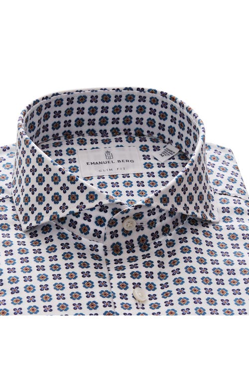 Shop Emanuel Berg Modern Fit Floral Stretch Button-up Shirt In Blue