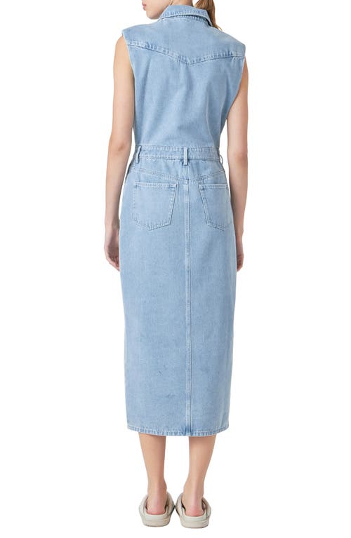 Shop Grey Lab Power Shoulder Sleeveless Denim Shirtdress In Blue