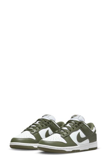 Nike Dunk Low Basketball Sneaker In White/medium Olive/white