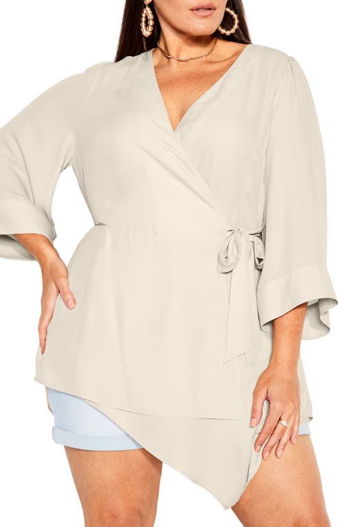 City Chic Shibara Vibes Asymmetric Faux Wrap Top in Buff at Nordstrom, Size Xs