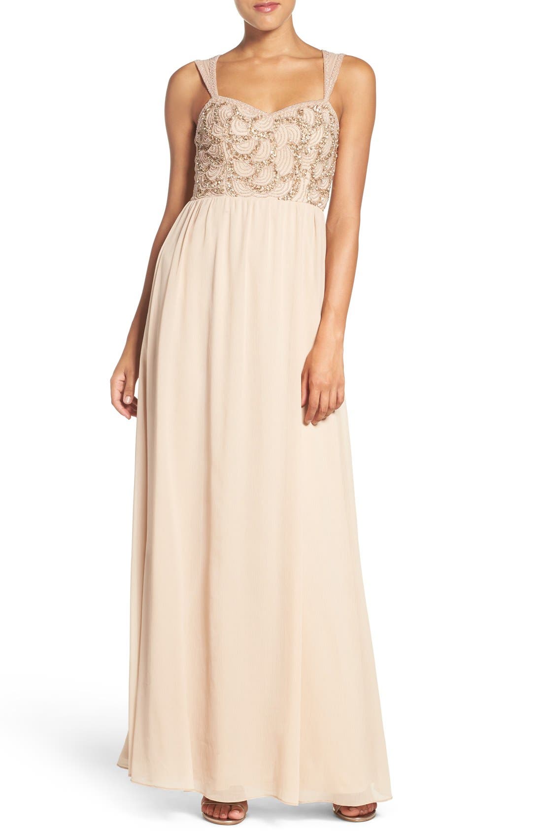 Adrianna Papell Beaded Bodice V-Neck Chiffon Gown | Nordstrom