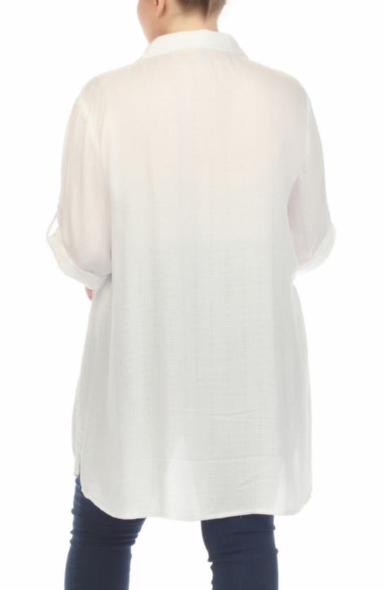 Boho Me Roll Sleeve Button-up Tunic Shirt In White