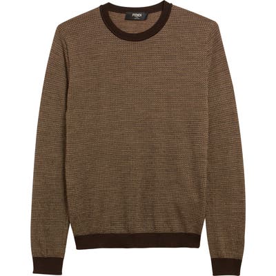 Fendi Micro Ff Logo Wool Sweater, Brown
