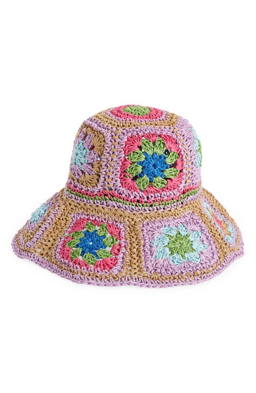 Lele Sadoughi Knut Crochet Bucket Hat in Rainbow Crochet