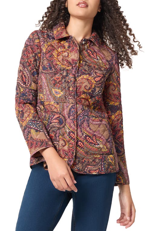 Shop Jones New York Paisley Print Quilted Bracelet Sleeve Snap Front Jacket In Caramel Multi