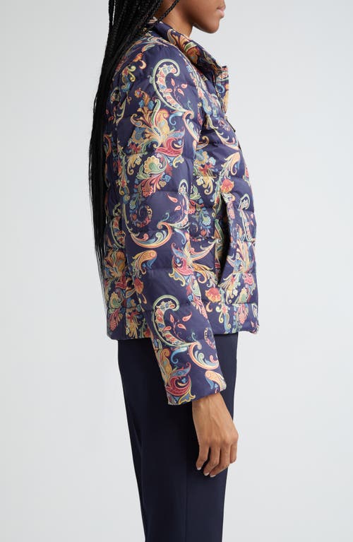 Shop Etro Paisley Down Puffer Jacket In Navy Multi