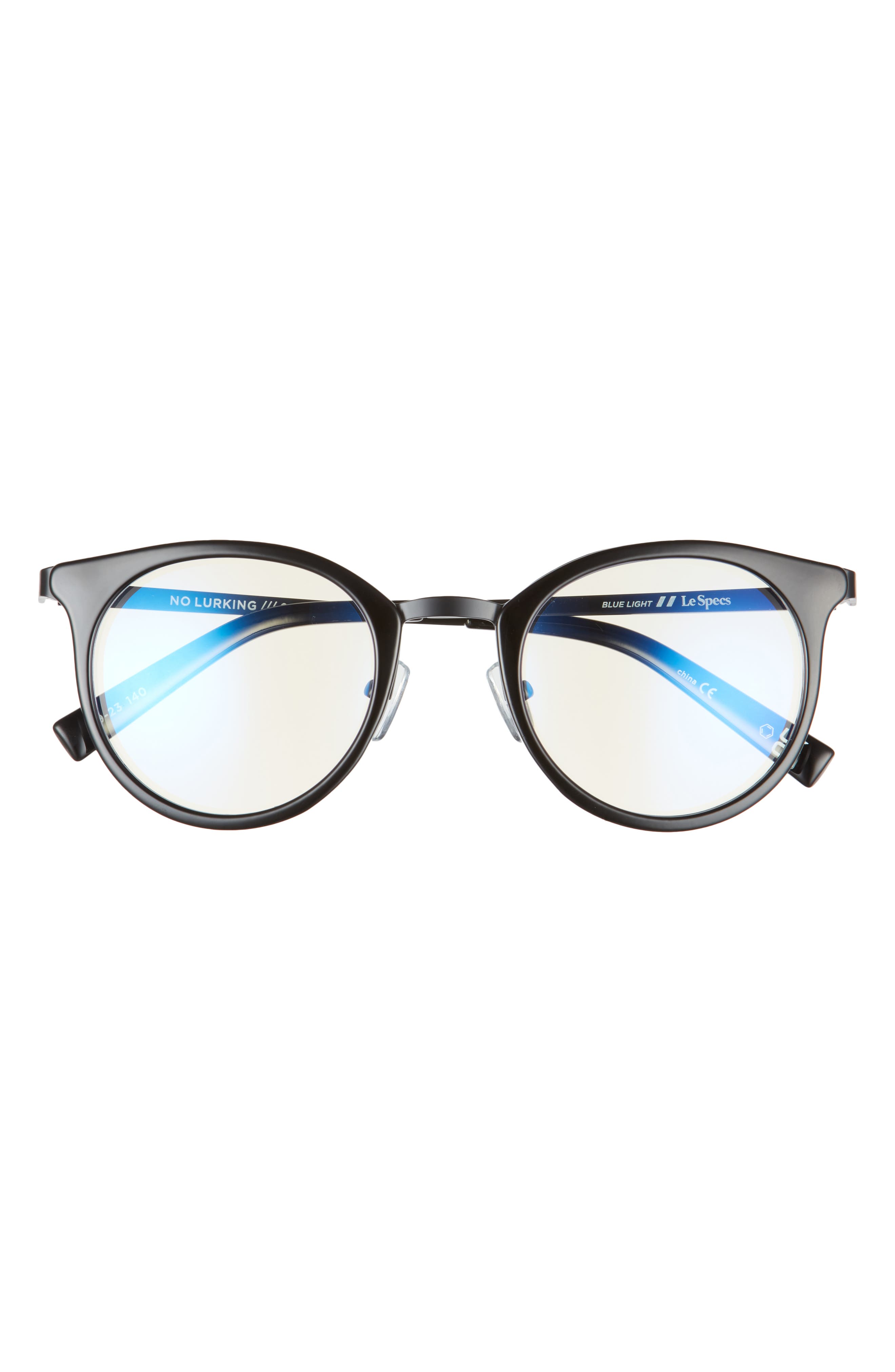 Le Specs No Lurking 49mm Round Blue Light Blocking Glasses in Matte Black /Anti Blue Light at Nordstrom