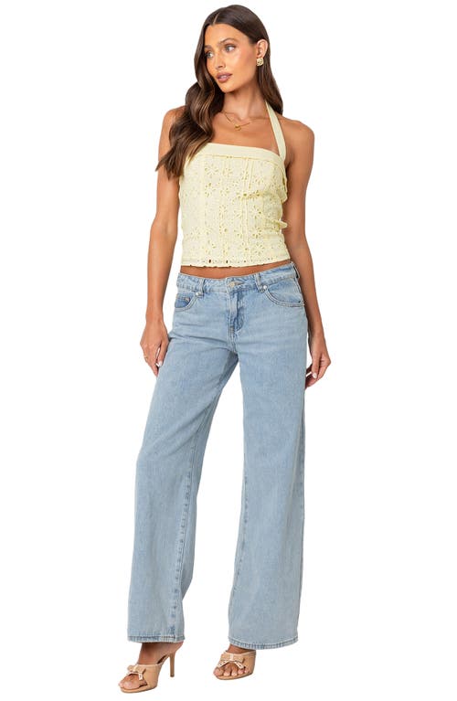 Shop Edikted Eyelet Embroidered Halter Top In Yellow