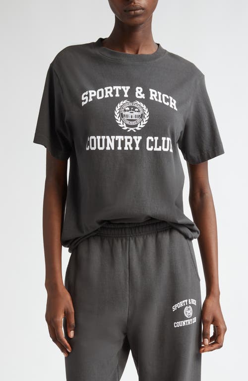 Shop Sporty And Rich Sporty & Rich Varsity Crest Cotton Graphic T-shirt In Faded Black