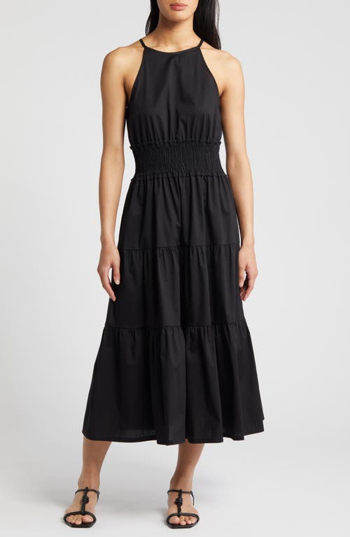 Smocked Waist Tiered Maxi Dress in Black