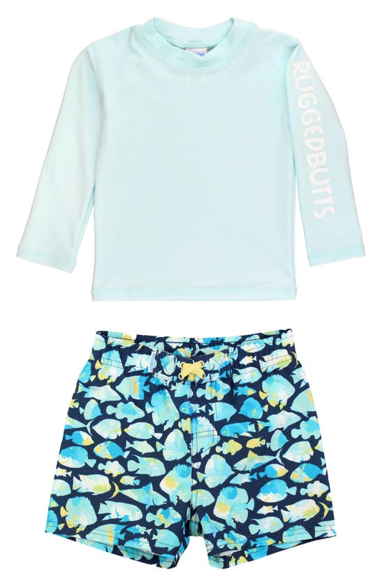 Shop Ruggedbutts Spun Sugar Long Sleeve Two-piece Rashguard Swimsuit In Blue