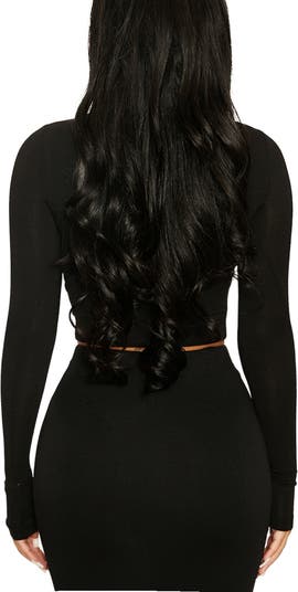 Naked Wardrobe NWT Black Long Sleeve Crop Top Size XL