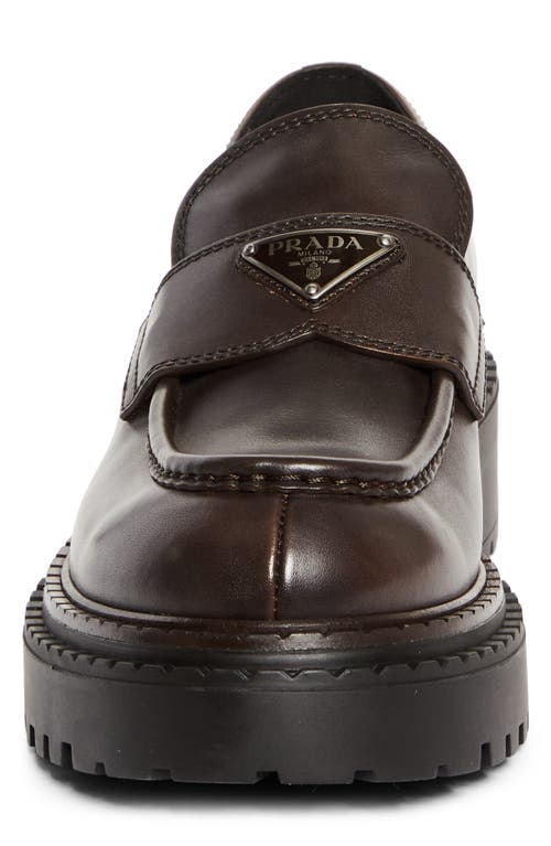 Prada Double Chocolate Platform Loafer In Moro