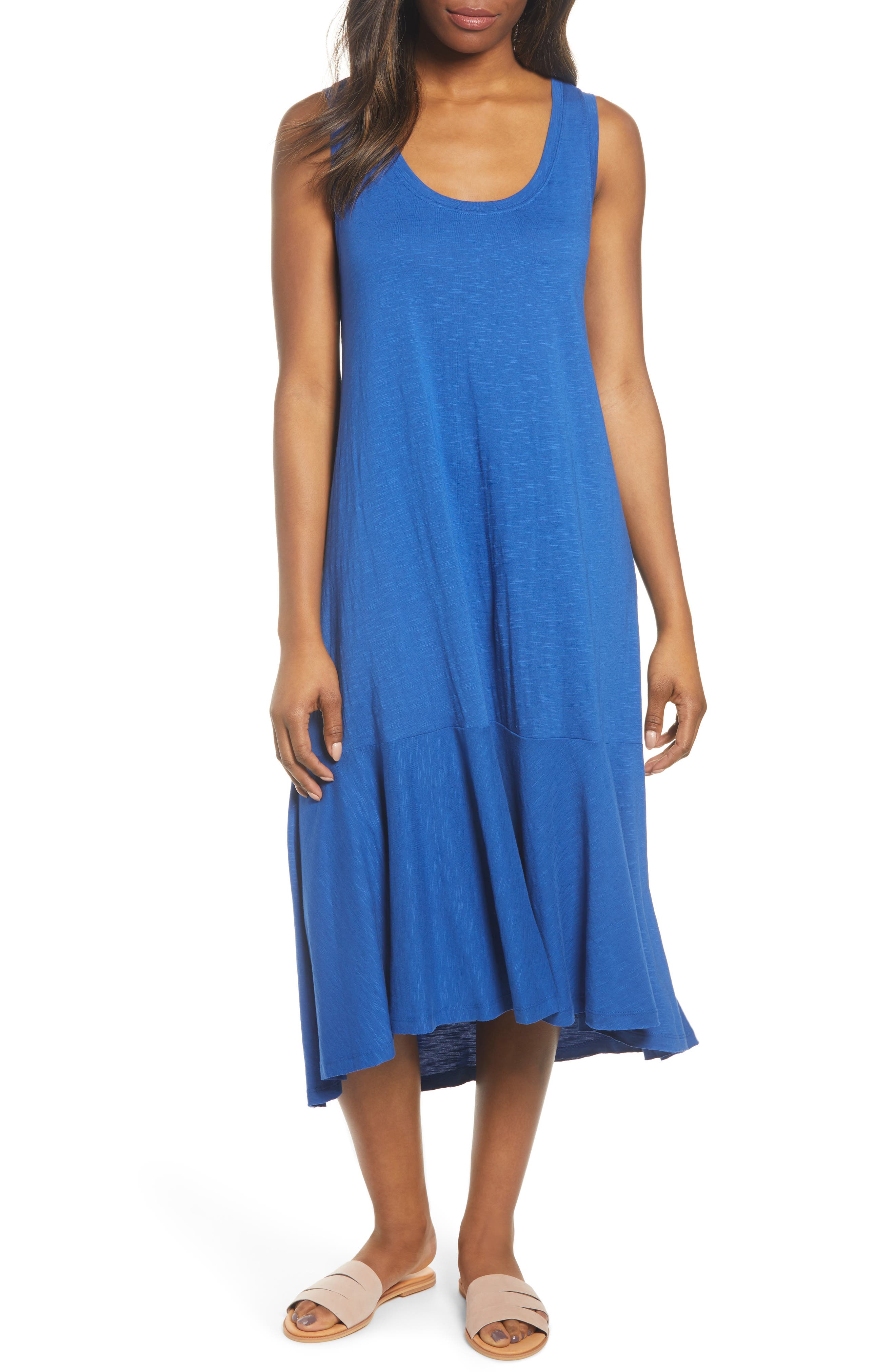 Petite Caslon Drop Waist Jersey Dress, Blue