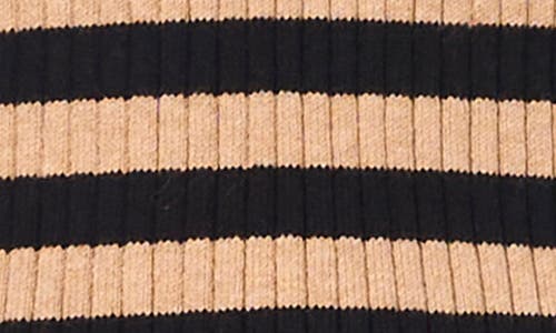 Cece Stripe Mixed Media Sweater Top In Rich Black