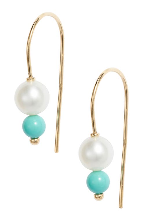Poppy Finch Petite Cultured Pearl & Turquoise Drop Earrings in 14Kyg at Nordstrom