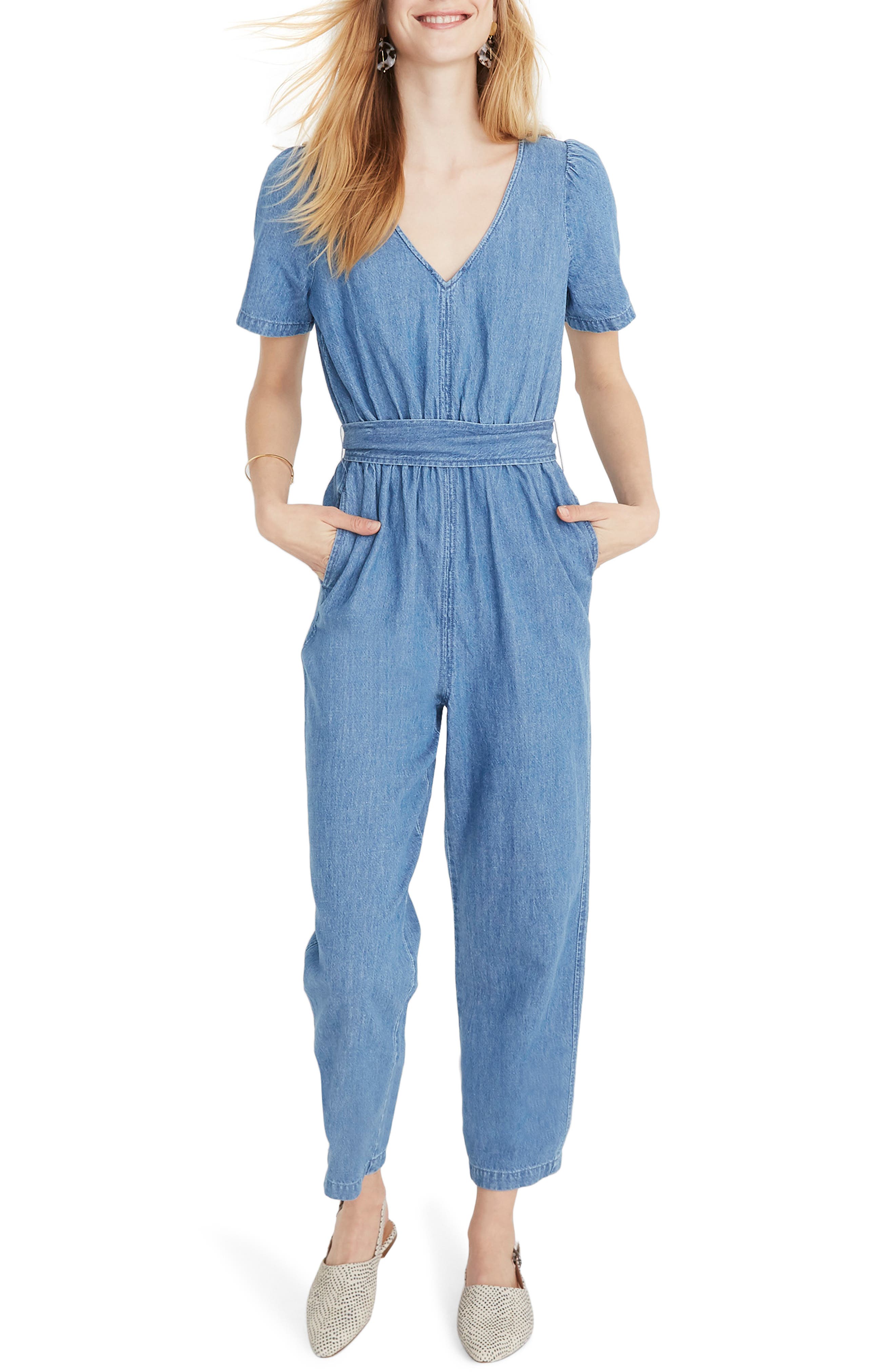 denim puff sleeve jumpsuit