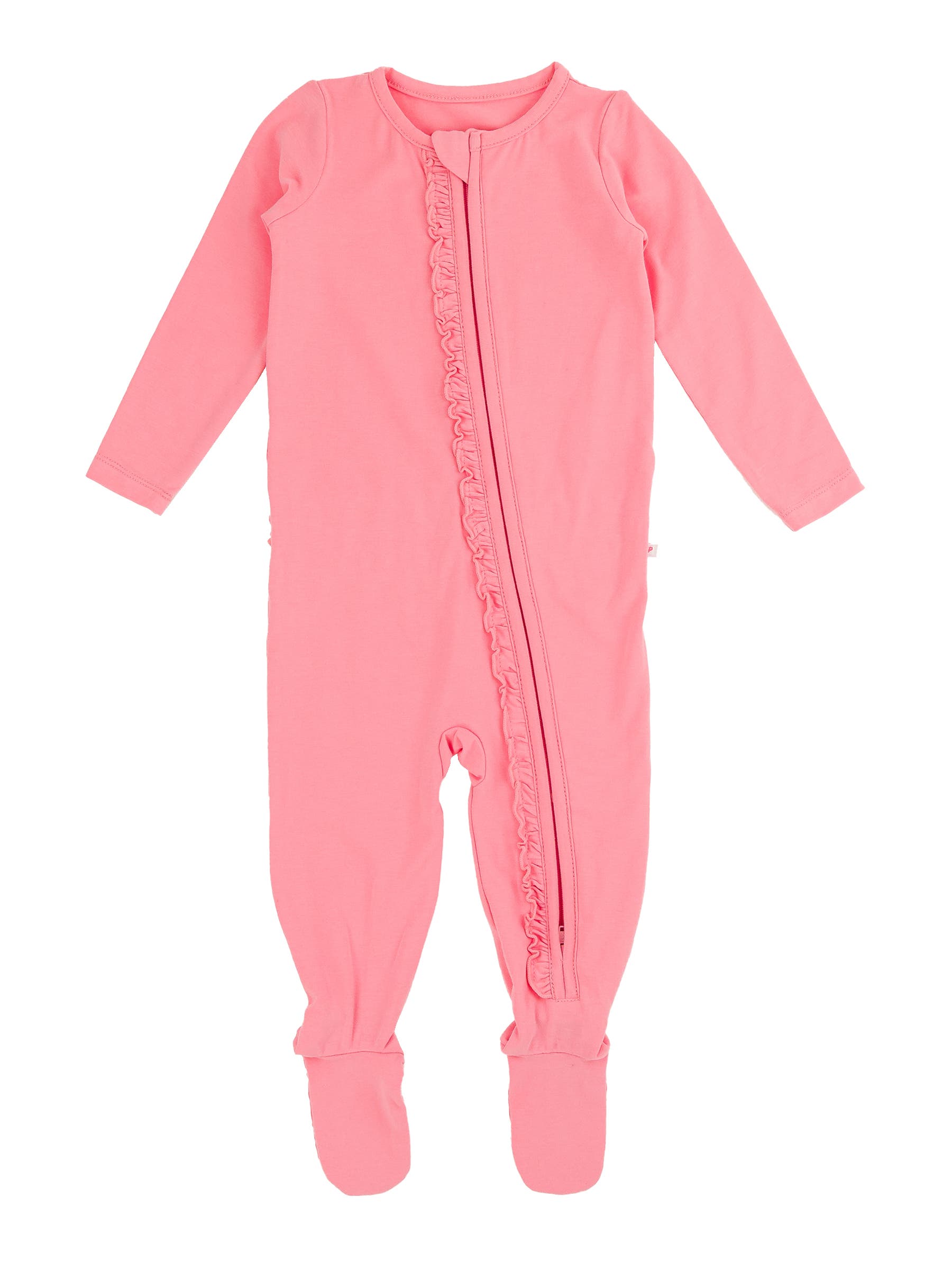 RuffleButts Modal Blend Baby Girls Ruffle One Piece Footie Pajamas in Bubblegum Pink 