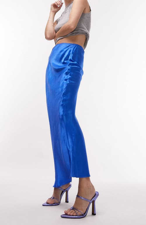 Topshop Bias Cut Satin Maxi Skirt in Medium Blue