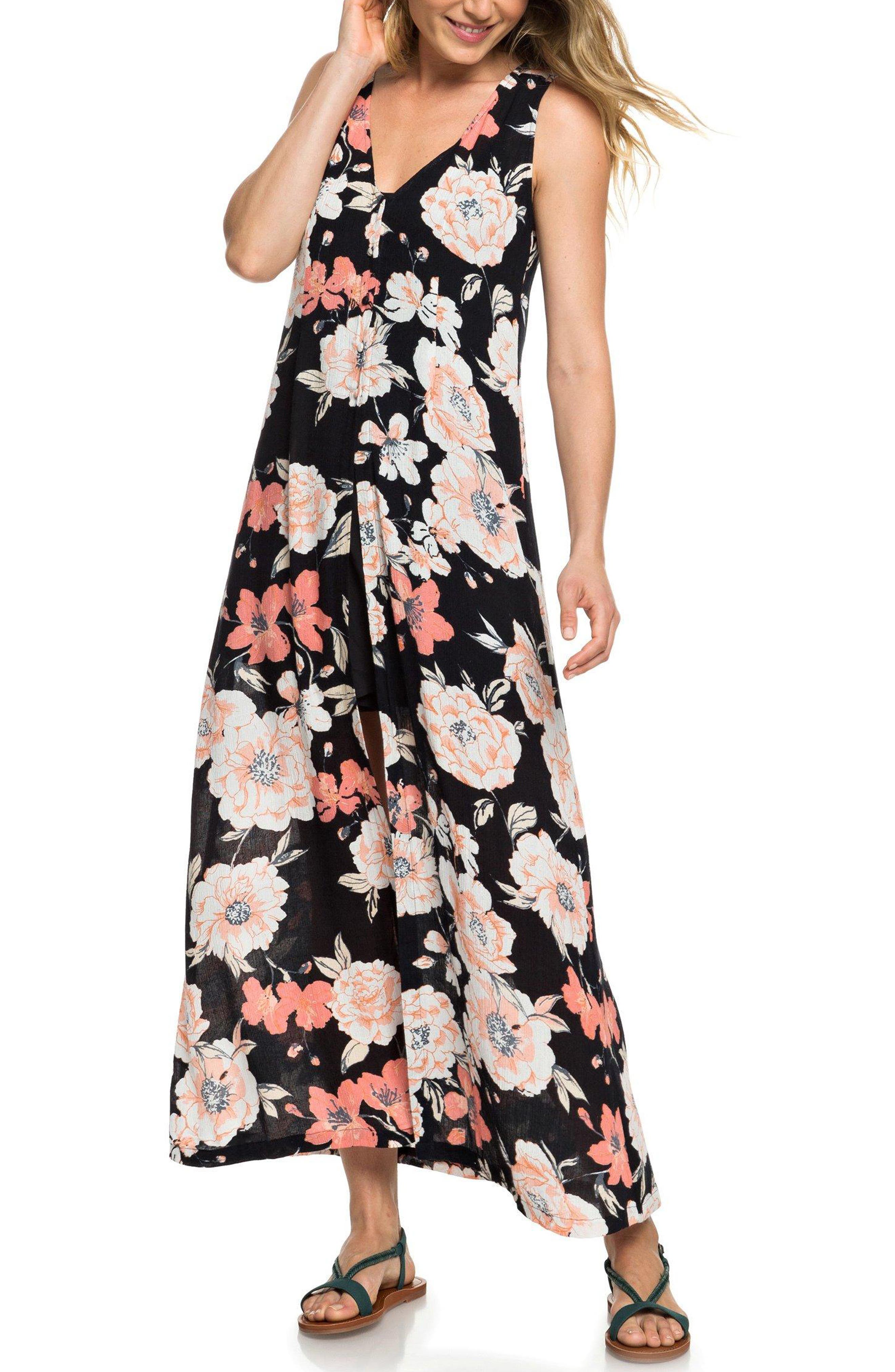 Roxy Flowers Crown Maxi Romper, Black