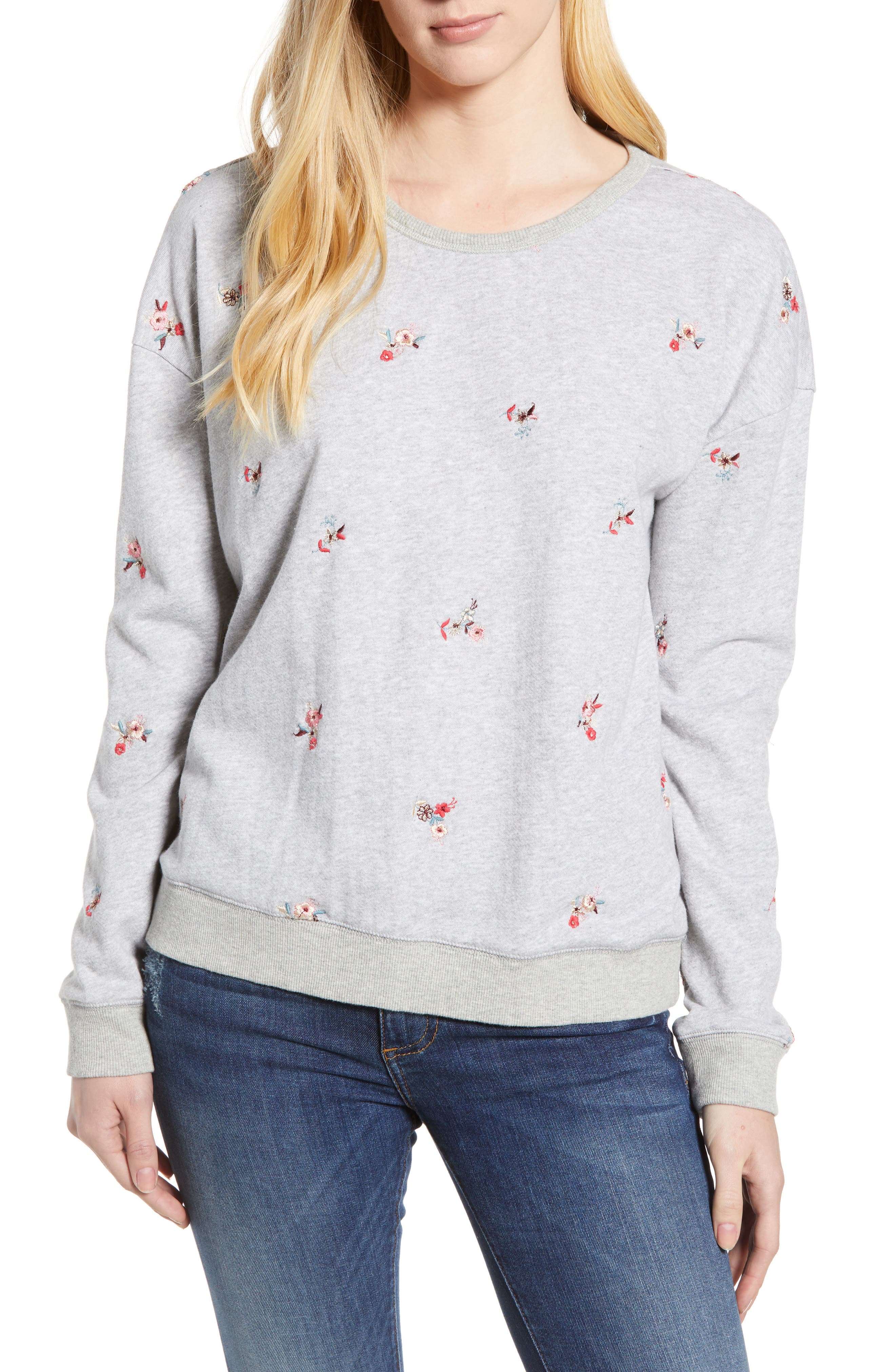 lucky brand embroidered flowers sweatshirt