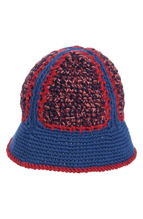 Nicholas Daley Crochet Cotton Blend Bucket Hat in Burgundy /Navy /Sienna 