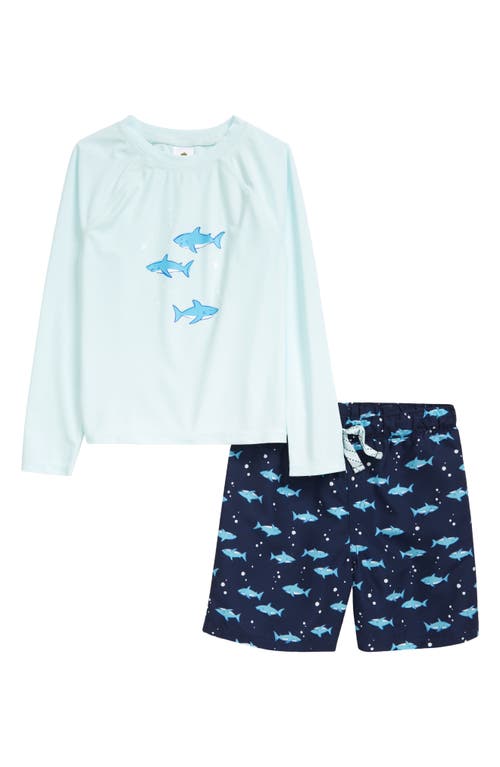 Tucker + Tate Kids' Two-Piece Rashguard Swimsuit in Blue Saltwater Shark Bubbles