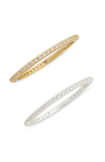 Avivo Set Of Two Cz Pave Slim Stackable Rings In Gold/silver