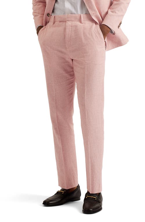 Damasks Slim Fit Flat Front Linen & Cotton Chinos in Light Pink
