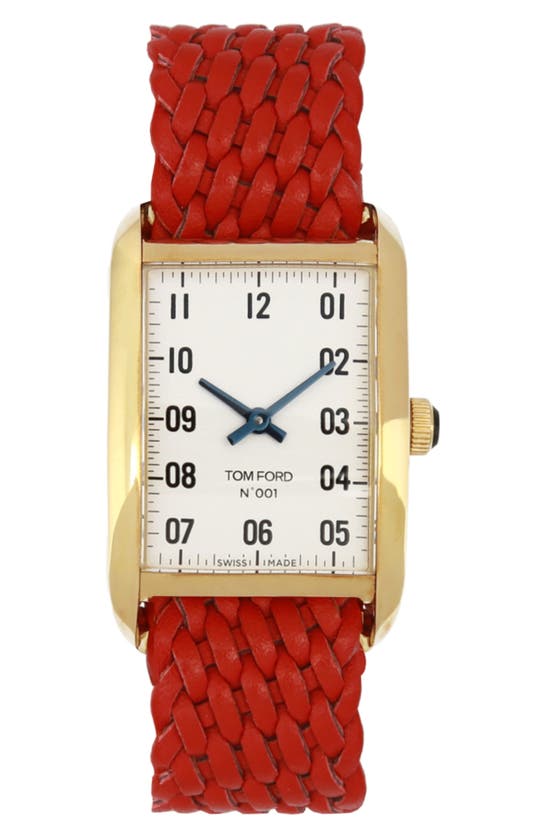 Tom Ford 18k Gold Case Braided Leather Strap Watch, 27mm X  display picture 2